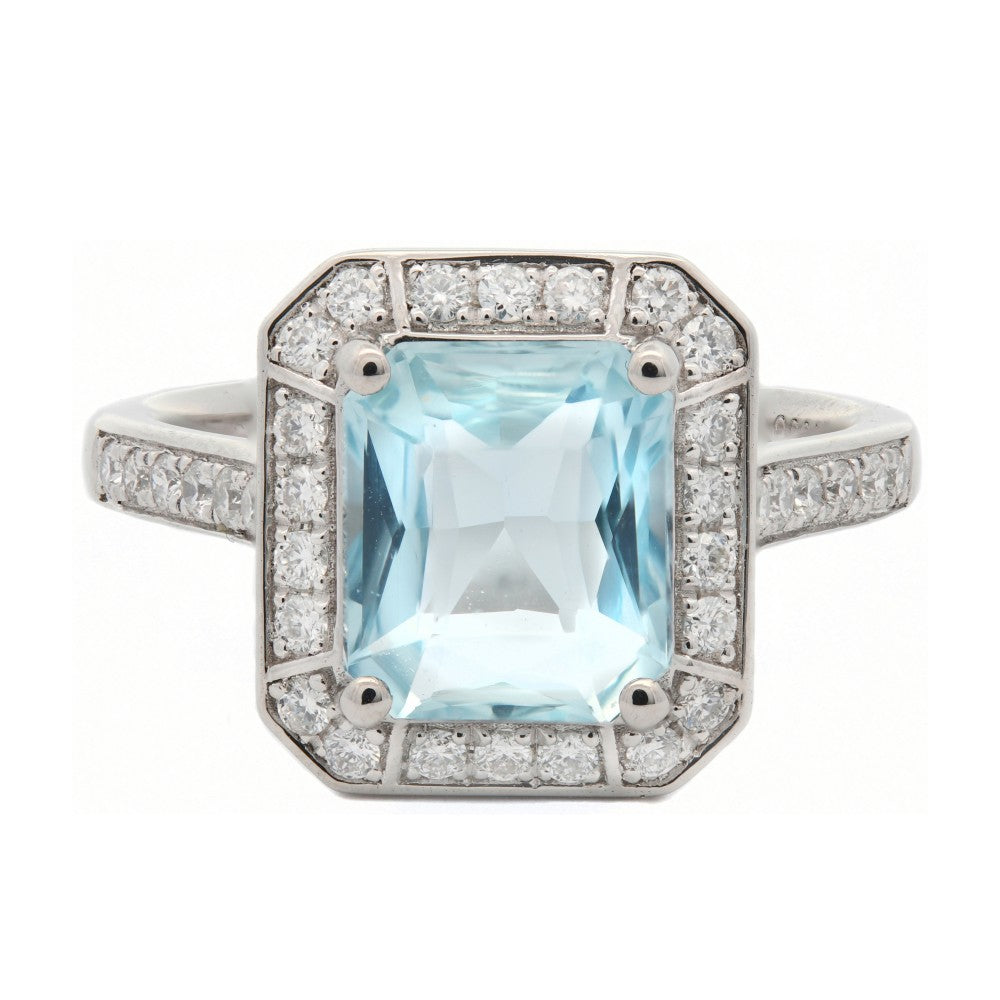 2.19ct aquamarine & diamond ring set in a platinum halo