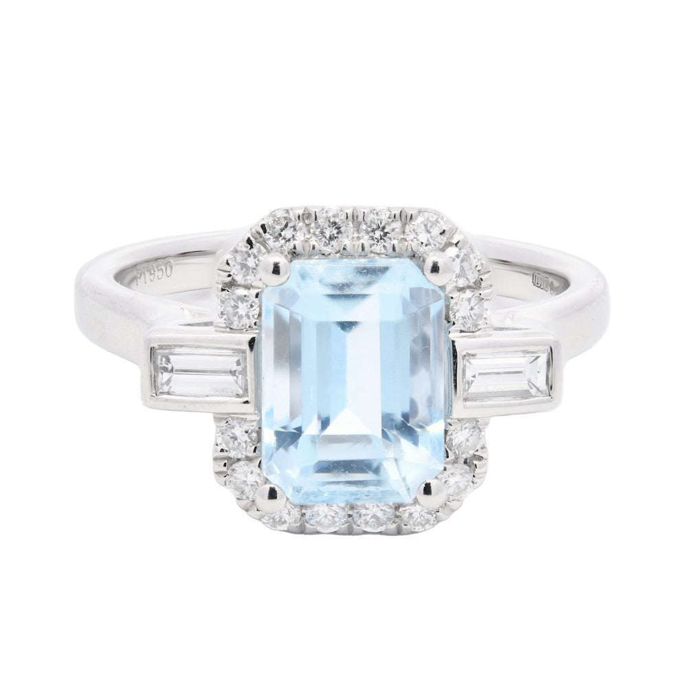 2.09ct aquamarine & diamond ring set in a platinum halo