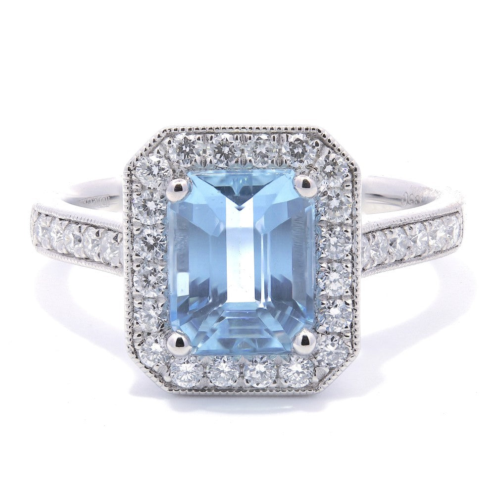 1.92ct aquamarine & diamond engagement ring set in a platinum halo