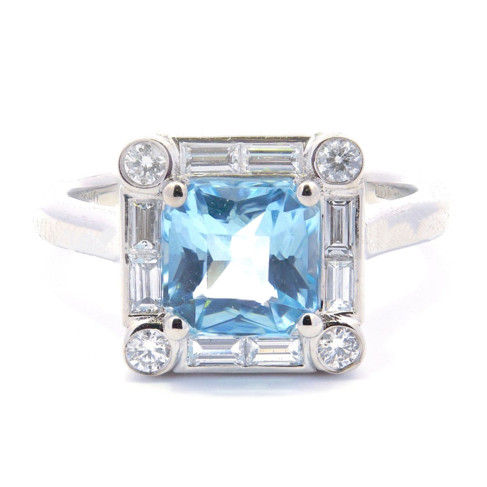 1.86ct aquamarine & diamond ring set in a platinum halo