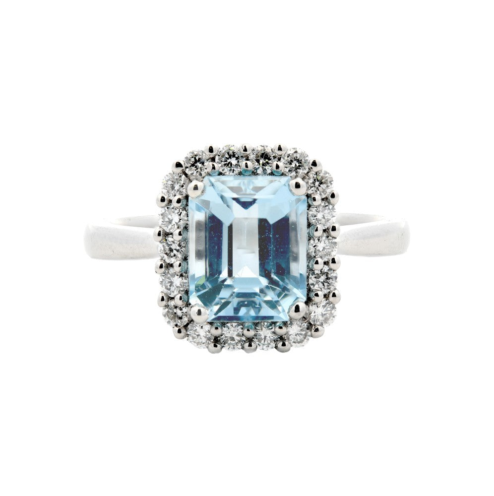 2.06ct aquamarine & diamond ring set in a platinum halo