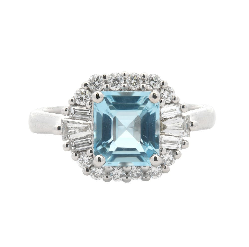 1.68ct aquamarine & diamond ring set in a platinum halo