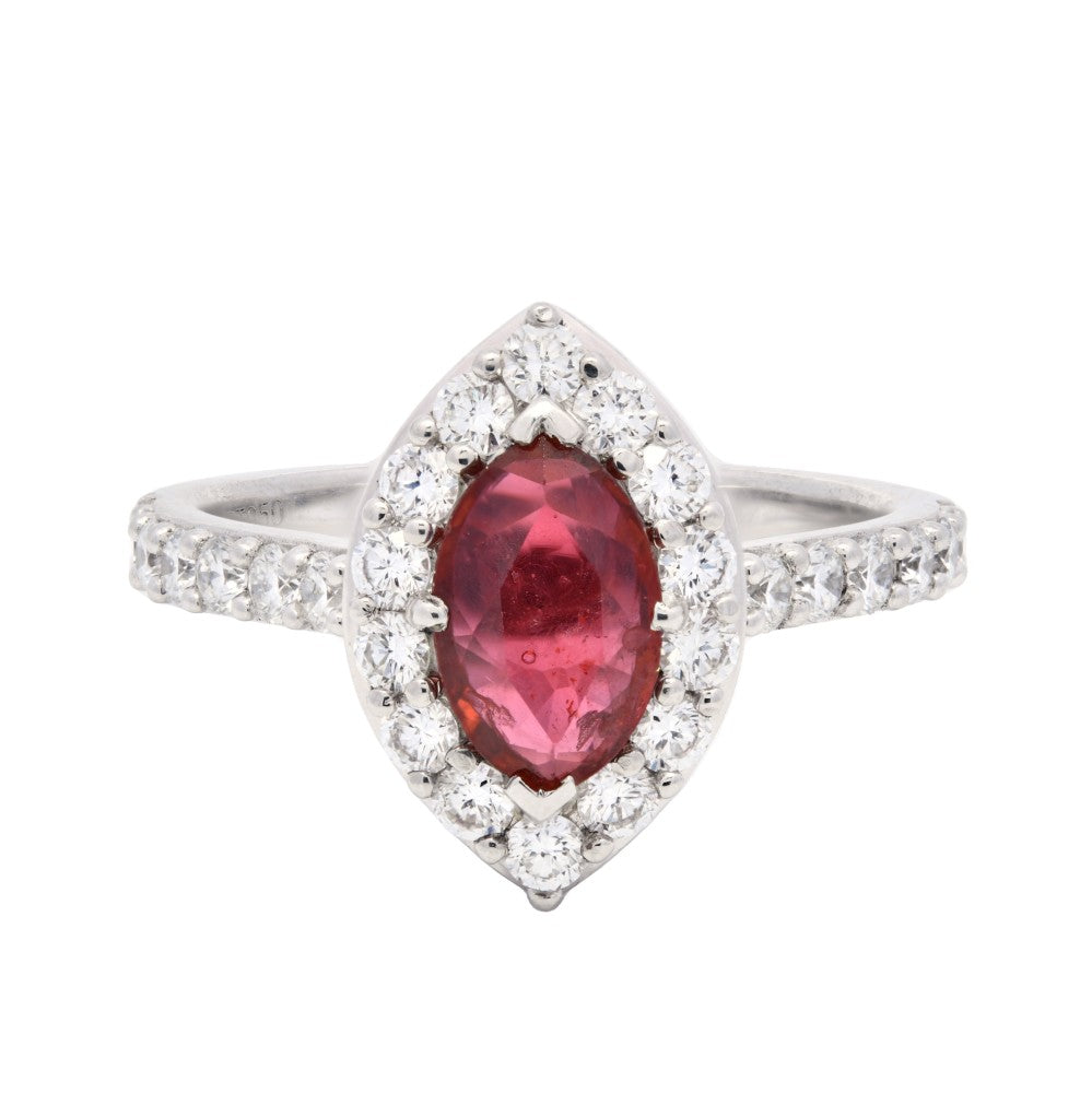 1.65ct ruby & diamond engagement ring set in a platinum halo