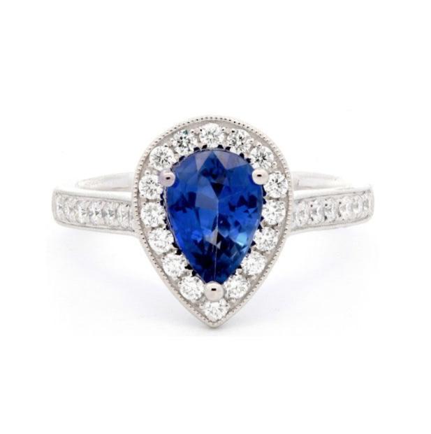 1.93ct sapphire & diamond engagement ring set in a platinum halo