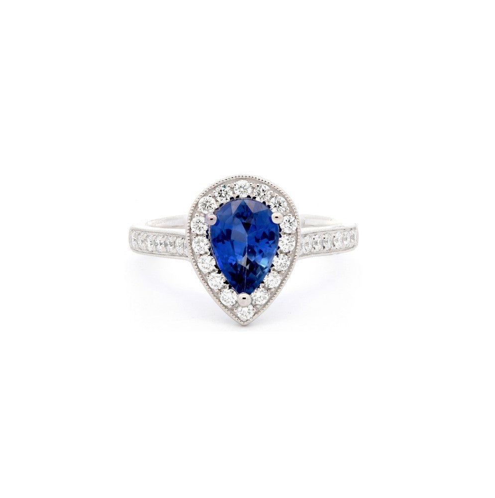 1.93ct sapphire & diamond engagement ring set in a platinum halo