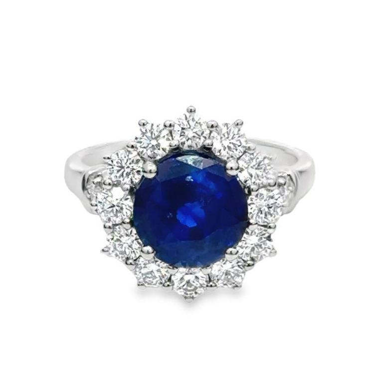 3.81ct Ceylon sapphire & diamond ring set in a platinum halo