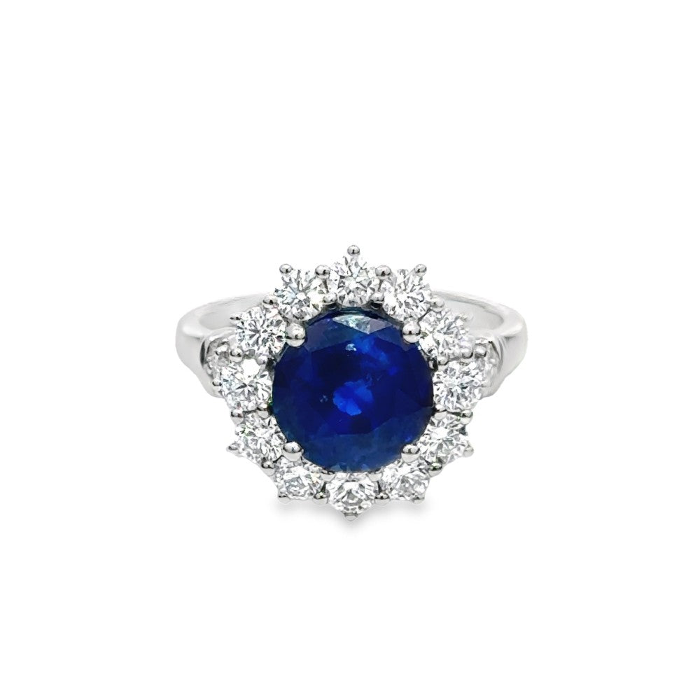 3.81ct Ceylon sapphire & diamond ring set in a platinum halo