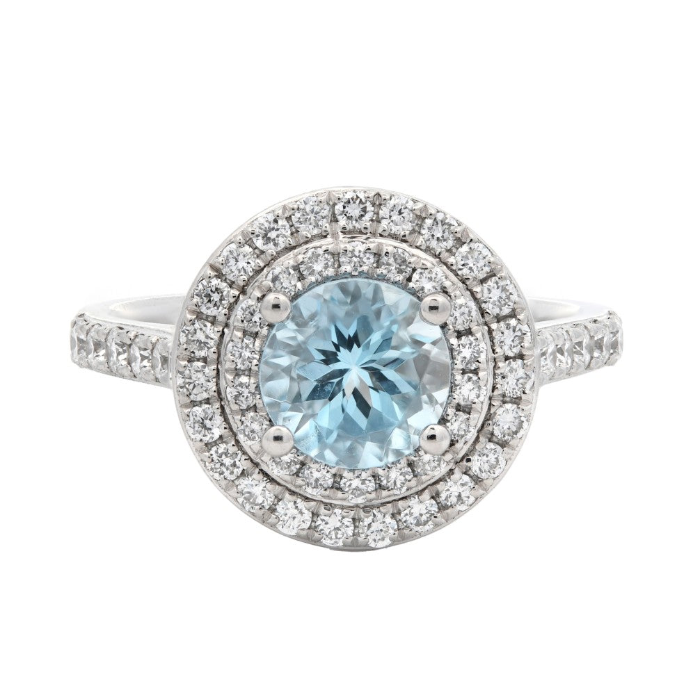 1.40ct aquamarine & diamond ring set in a platinum halo