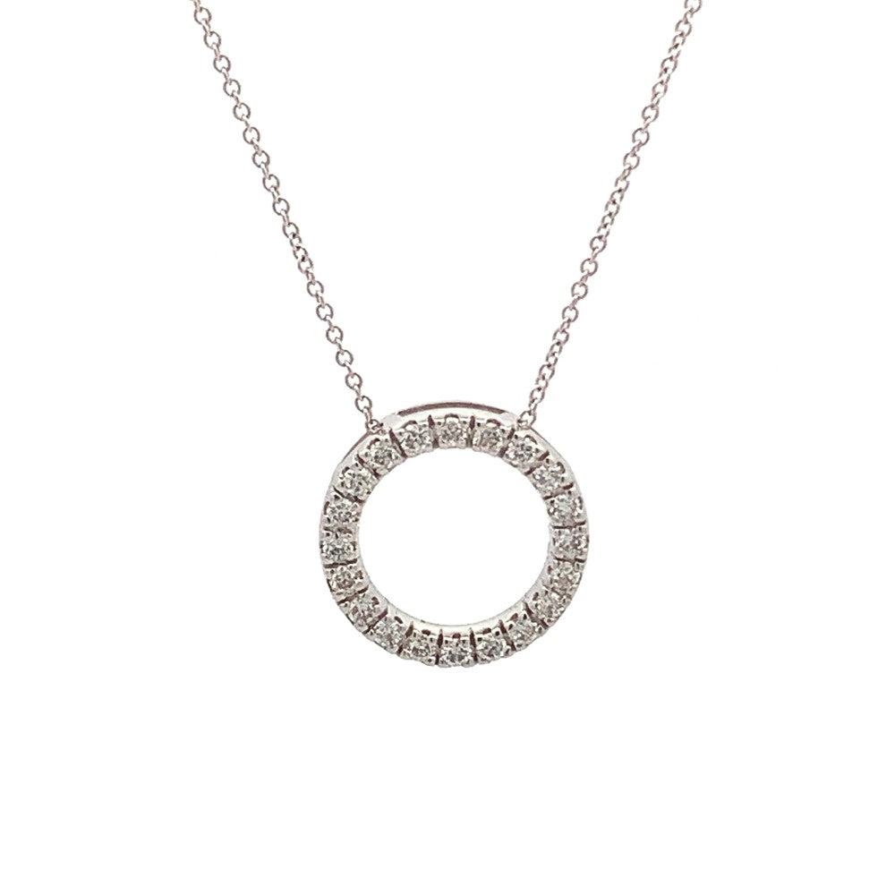0.32ct diamond halo necklace set in 18ct white gold