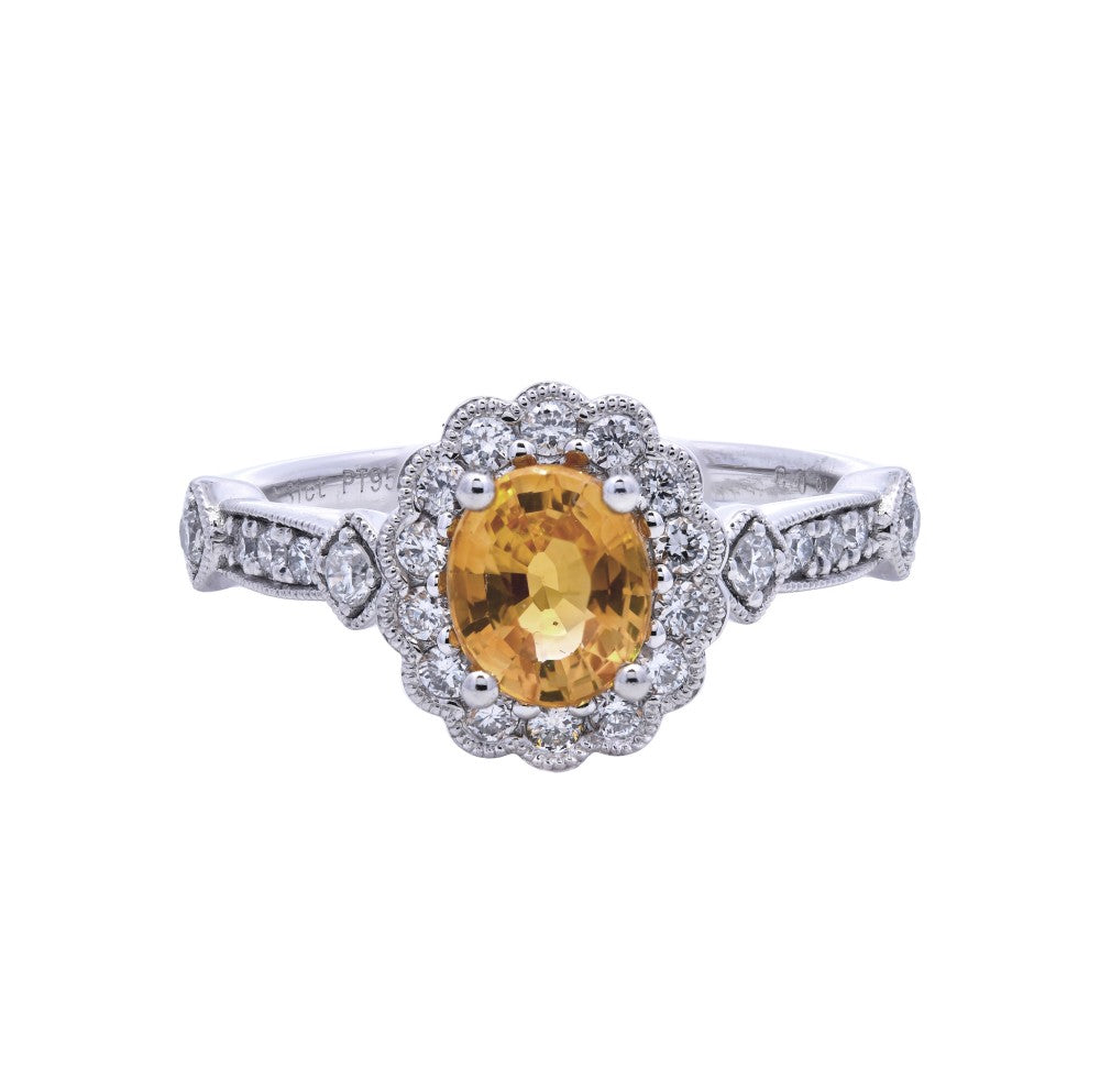 1.22ct yellow sapphire & diamond engagement ring set in a platinum halo