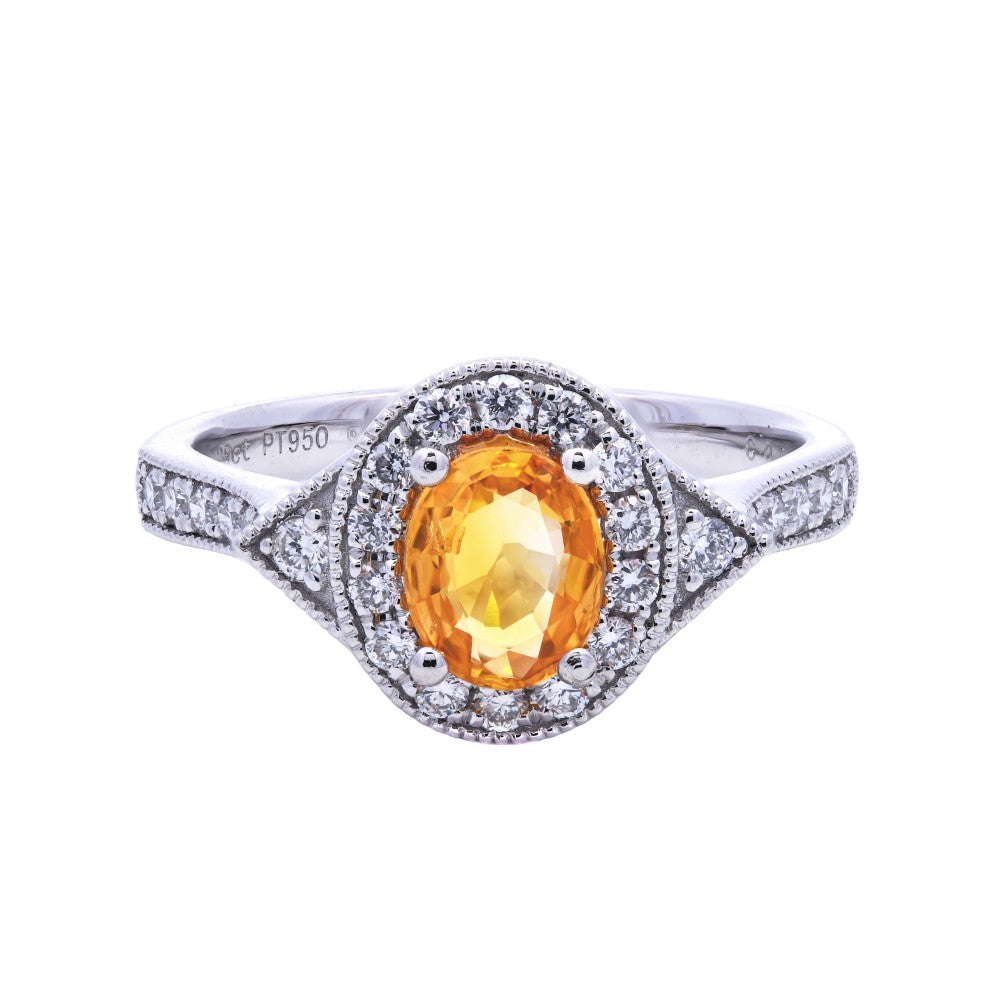 1.06ct yellow sapphire & diamond ring set in a platinum halo