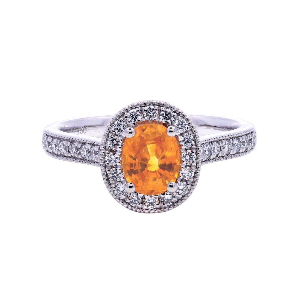 1.10ct yellow sapphire & diamond ring set in a platinum halo