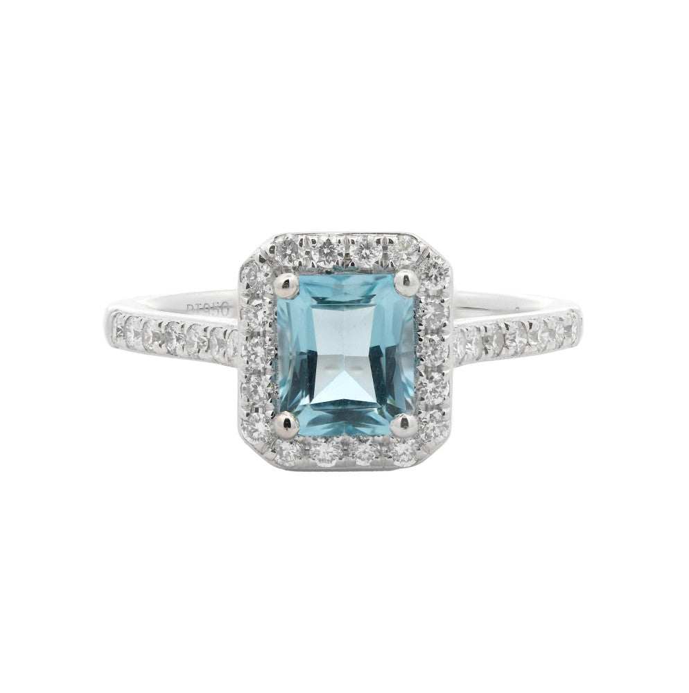 1.08ct aquamarine & diamond ring set in a platinum halo