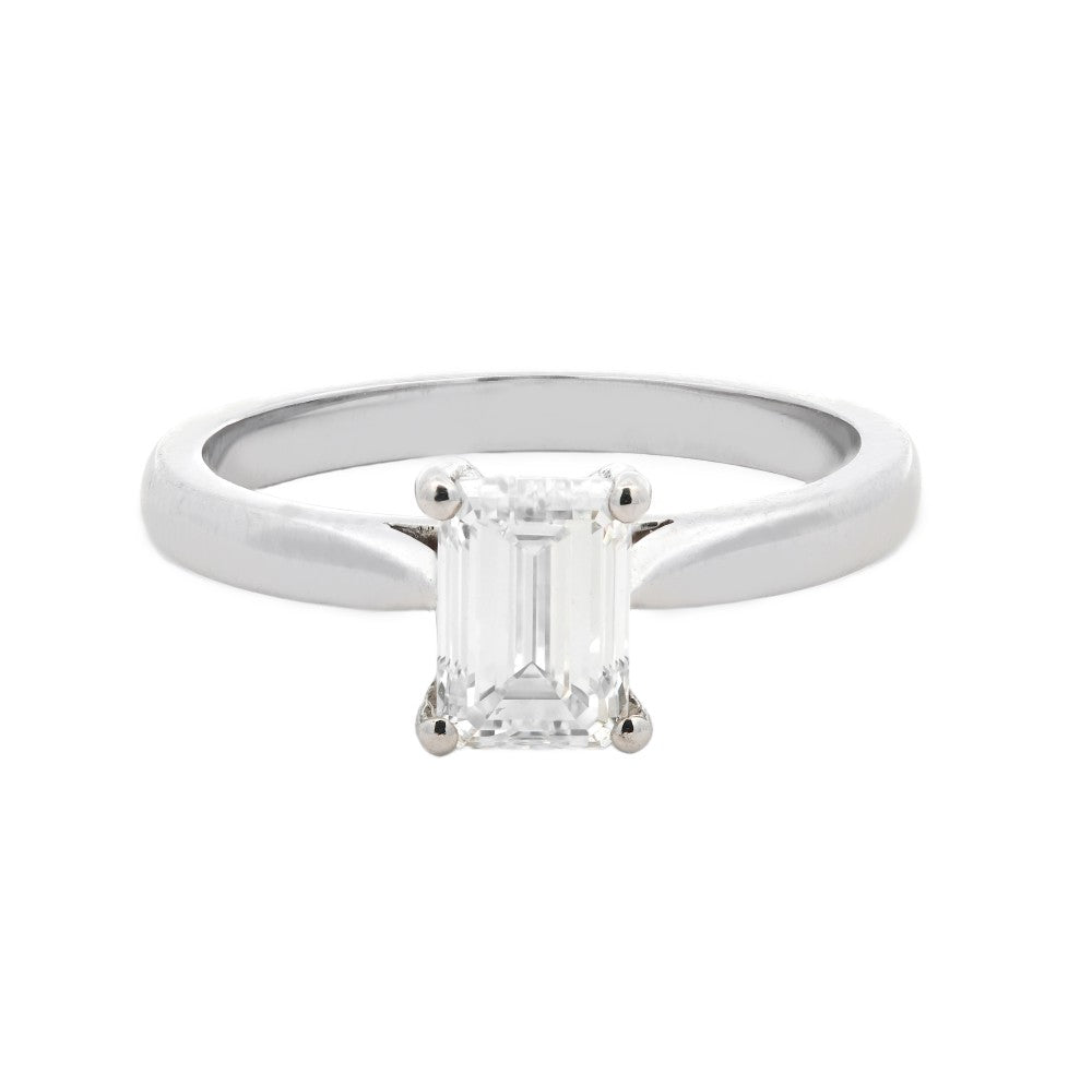 1.00ct natural diamond engagement ring, emerald cut, F colour, VS2 clarity, GIA certified. Platinum
