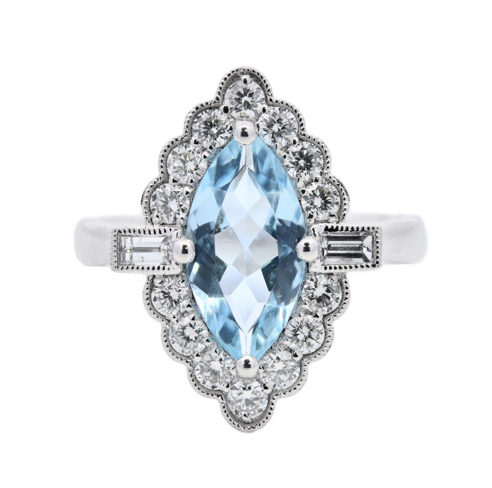 1.88ct aquamarine & diamond ring set in a platinum halo
