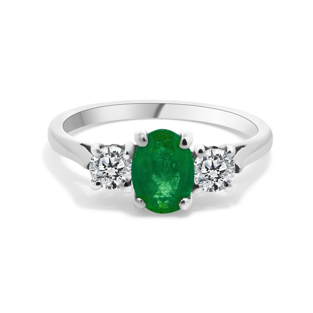 1.40ct emerald & diamond trilogy ring set in platinum