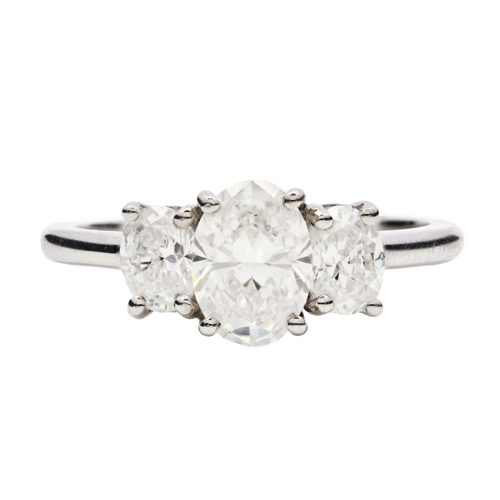 SOLD - 1.22ct natural diamond trilogy engagement ring, oval cut, F colour, SI1 clarity, GIA certified. Platinum