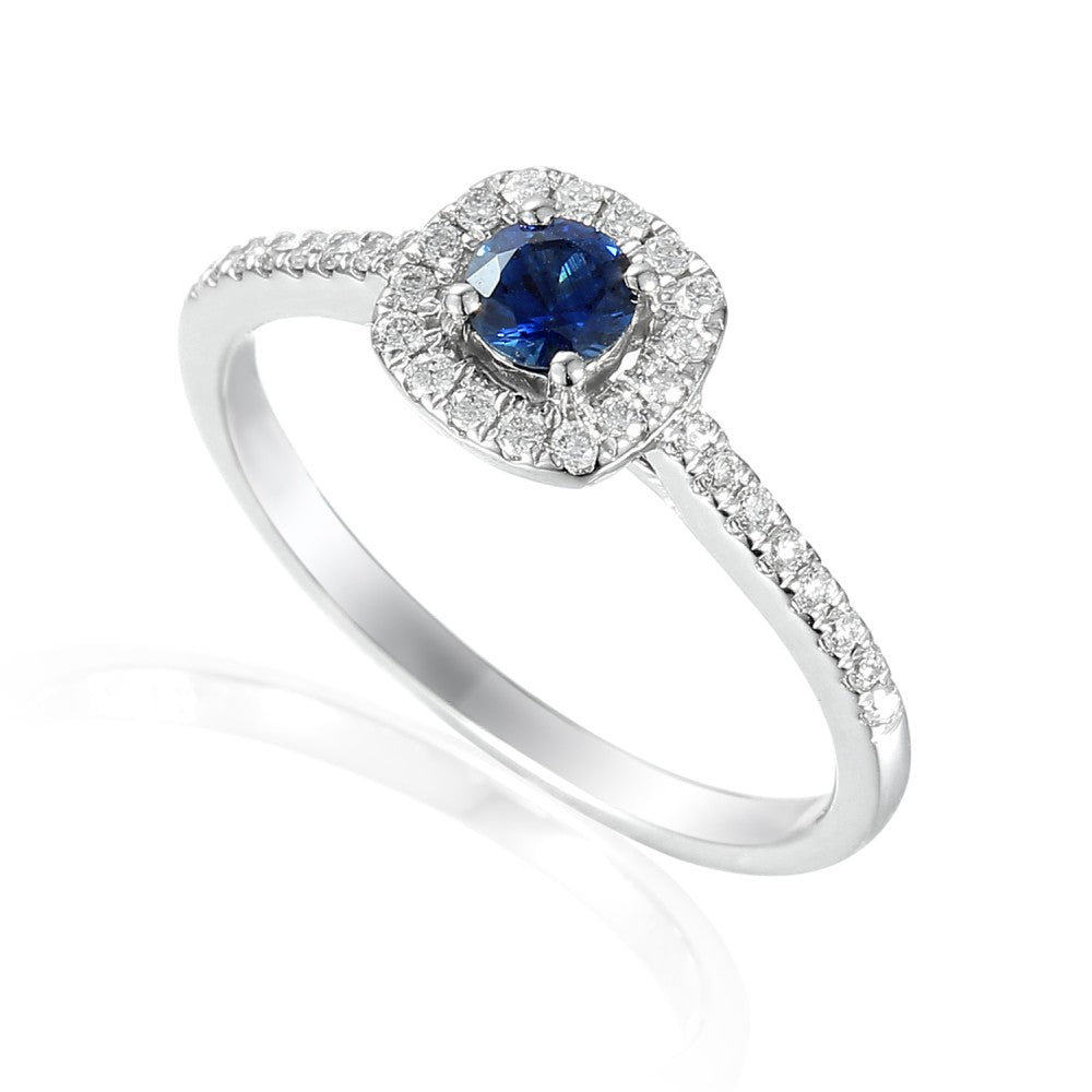 0.50ct sapphire & diamond engagement ring set in an 18ct white gold halo